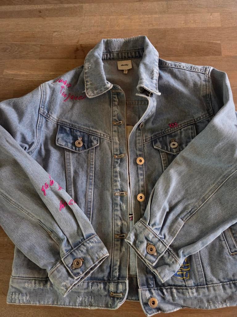 Tas vol leuke meiden kleding 158/165. O.a. stoer spijkerjack, Ophalen, Gebruikt, Meisje, Broek