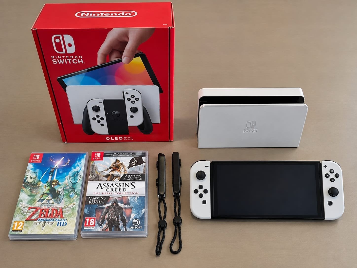 Nintendo Switch OLED Wit met 2 games en accessoires