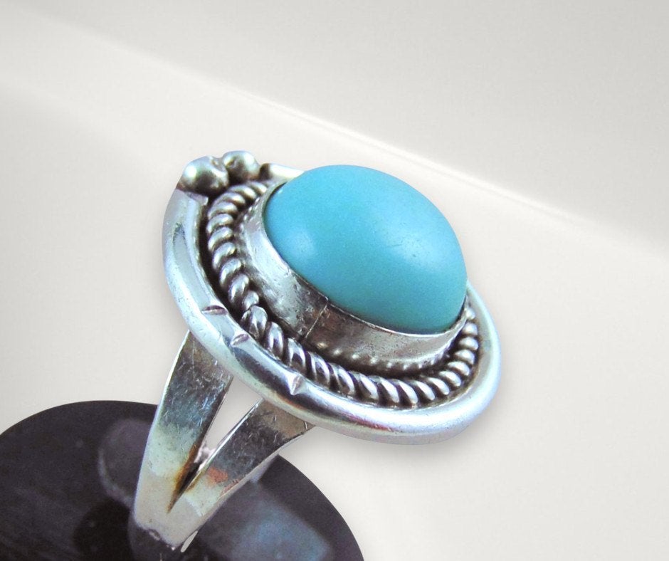 Prachtige NAVAJO zilveren ring ronde turquoise M17,5/18!, Verzenden, Zo goed als nieuw, X, Dame of Heer