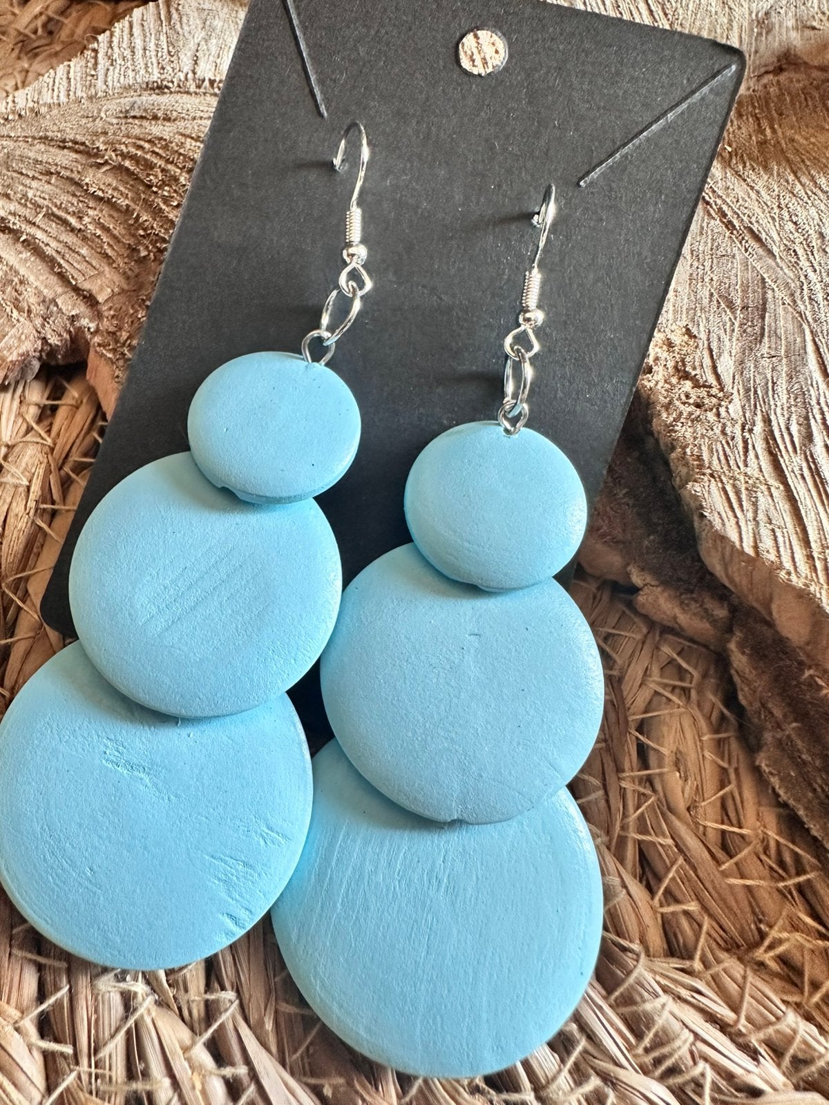 Boho oorbellen / lichtblauw / hout / nieuw, Sieraden, Tassen en Uiterlijk, Oorbellen, Overige materialen, Hangers, Blauw, Nieuw
