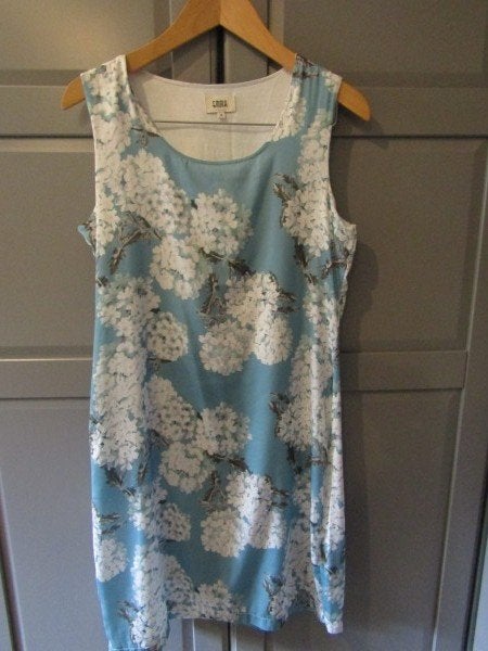 G958 Emma mt M jurk tuniek mouwloos turquoise crème, Zo goed als nieuw, Boven de knie, Emma, Maat 38/40 (M)