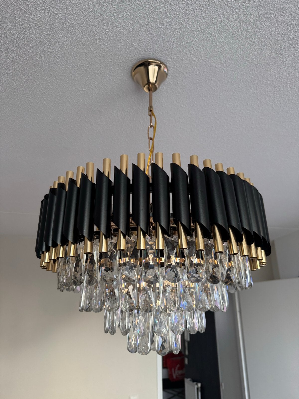 Hanglamp Eric Kuster Stijl Goud Zwart met Kristal-look, Huis en Inrichting, Ophalen, Zo goed als nieuw, Metaal