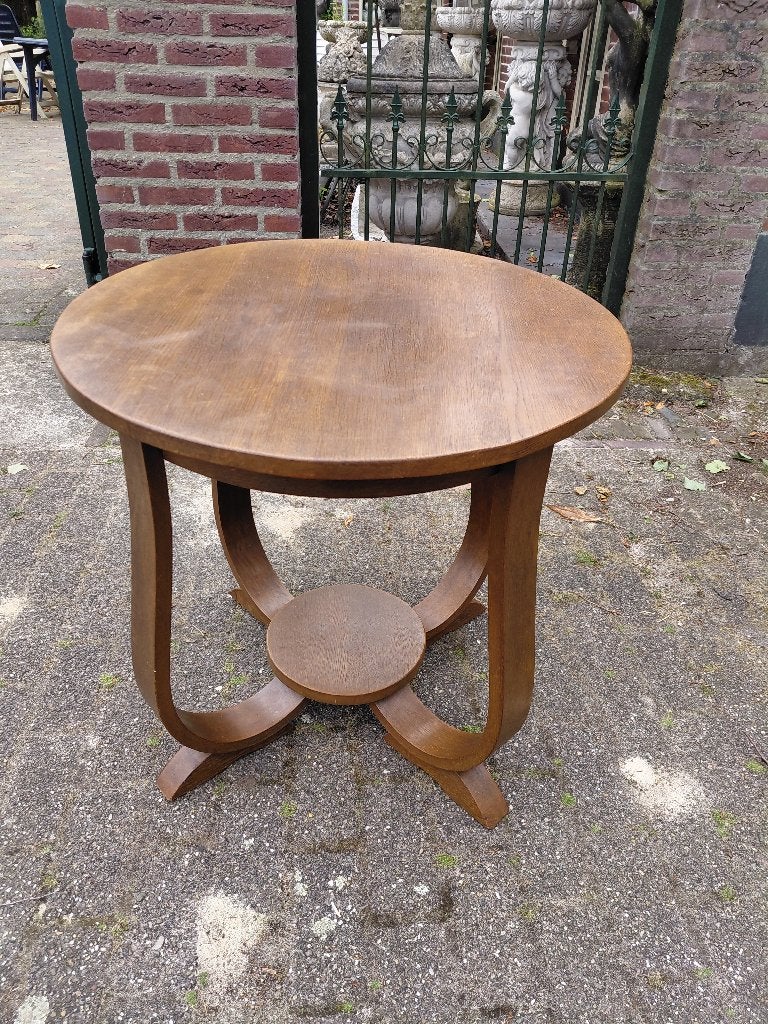 Art Deco ronde eiken salontafel., Antiek en Kunst, Ophalen
