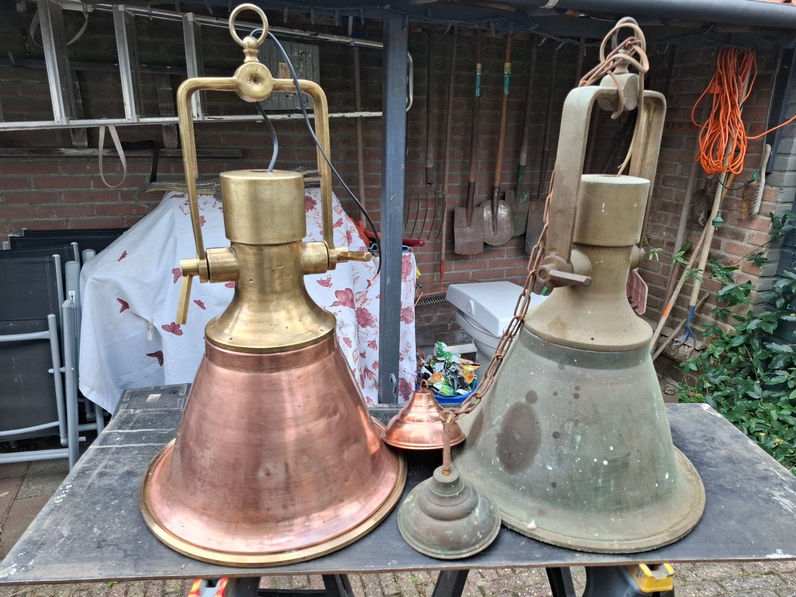 Mooie Brocante Biljarttafel Lampen - Messing & Koper, Antiek en Kunst, Ophalen of Verzenden