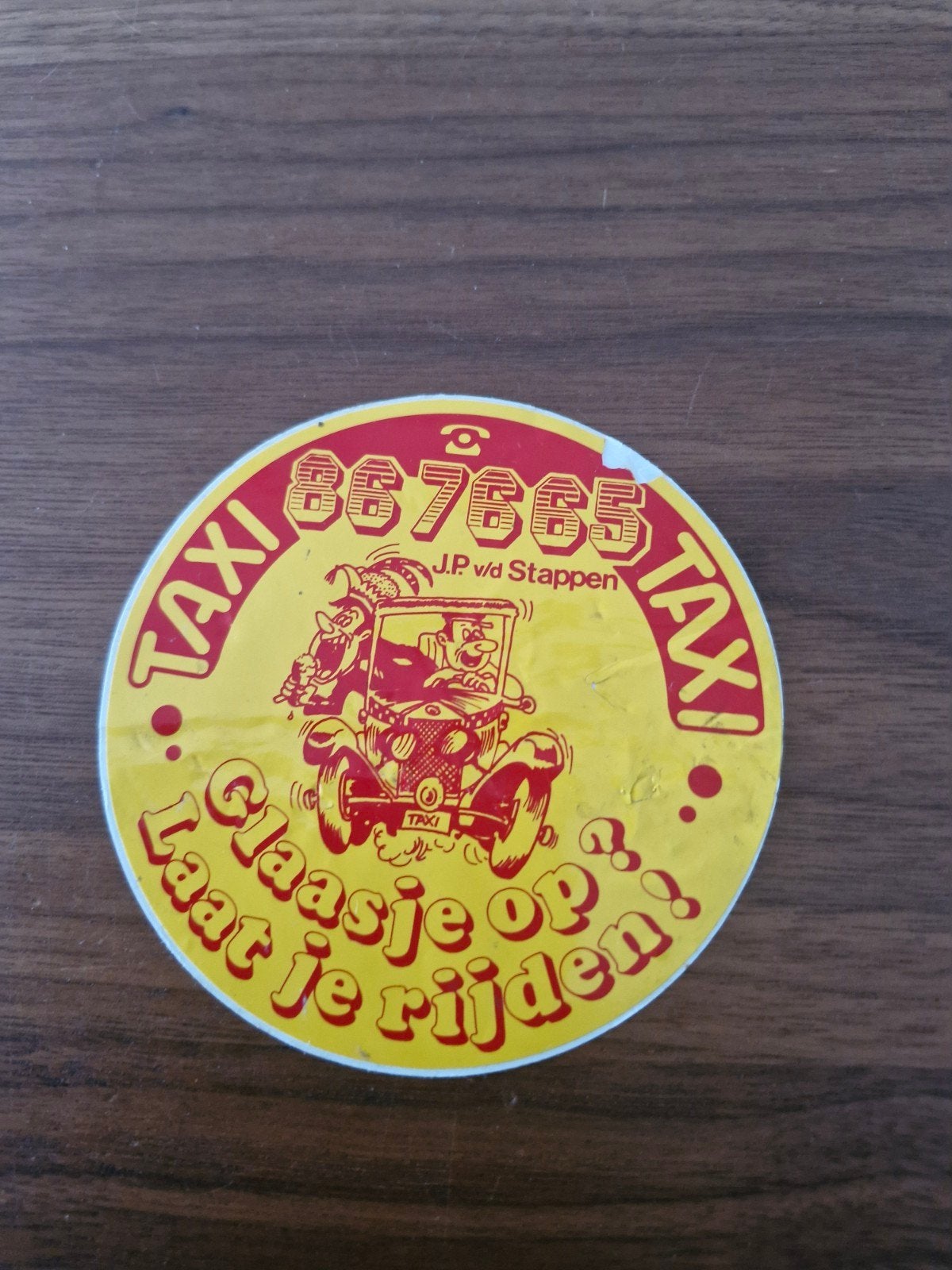 925 Vintage Taxi Sticker - J.P. v/d Stappen - 10 cm, Ophalen of Verzenden, Gebruikt, Auto of Motor