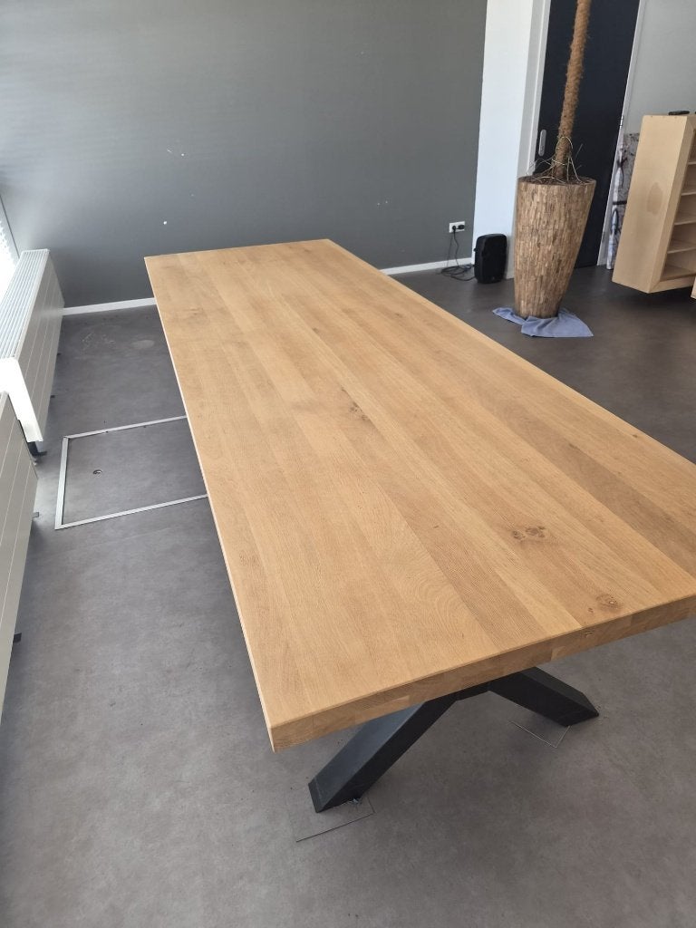 Massief eiken eettafel / vergadertafel 3x1m–stalen onderstel, Huis en Inrichting, Tafels | Eettafels, Ophalen, 100 tot 150 cm