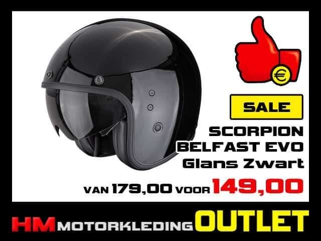 Motorhelm Scorpion Belfast Evo - Glans Zwart - Jethelm, Motoren, Kleding | Motorhelmen, Info@huybersmotoren.nl, HM - Sale, Kinderen