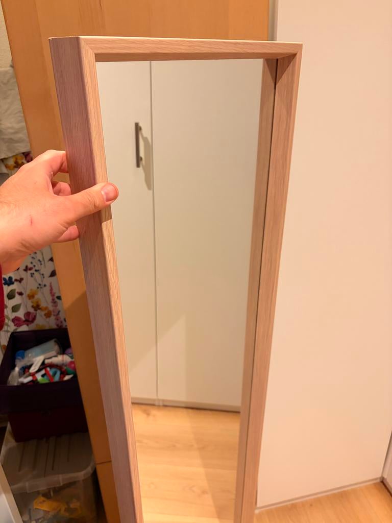 IKEA spiegel met houten frame, Ophalen, Minder dan 50 cm, Zo goed als nieuw, 150 tot 200 cm