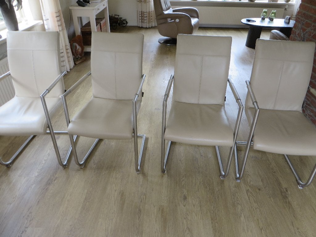 Henders en Hazel Eetkamerstoel Leer Sledemodel 4 stuks, Ophalen, Gebruikt, Wit, Vier