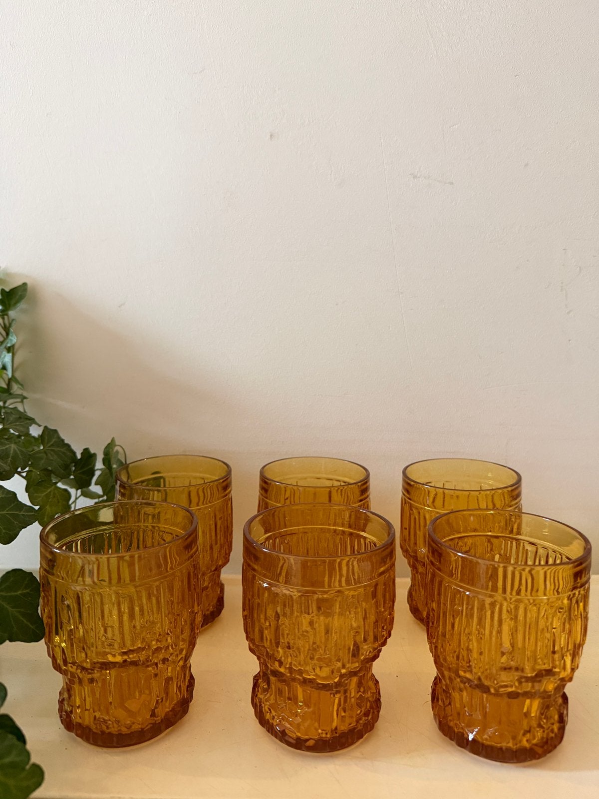 Bormioli brutlist amberkleurige glazen, Ophalen of Verzenden
