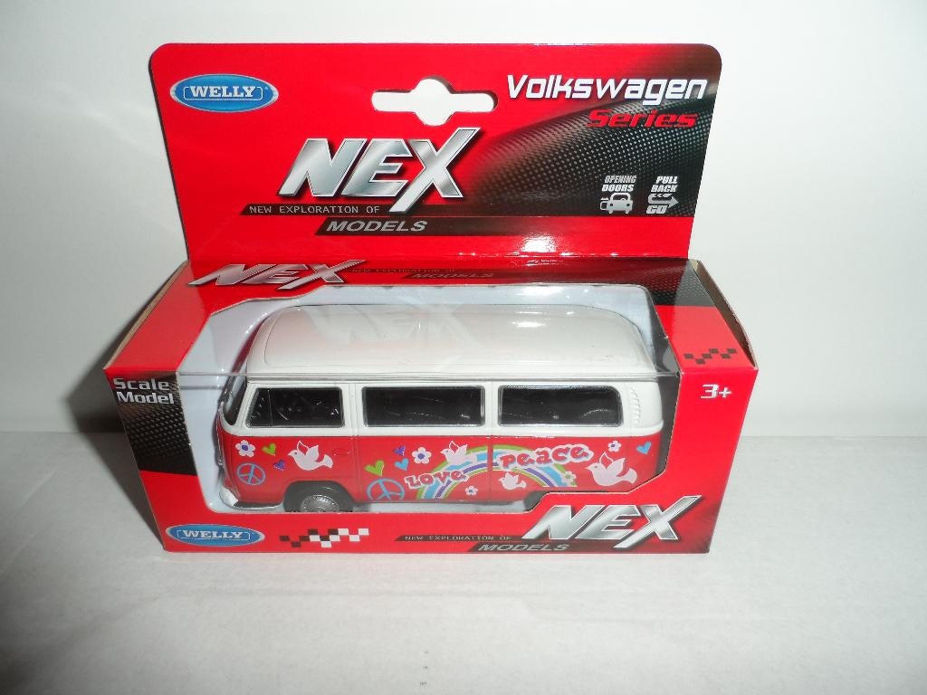 Welly - 1972 Volkswagen T2 Bus "Love & Peace" (rood) 1:36, Ophalen of Verzenden, Nieuw, Auto