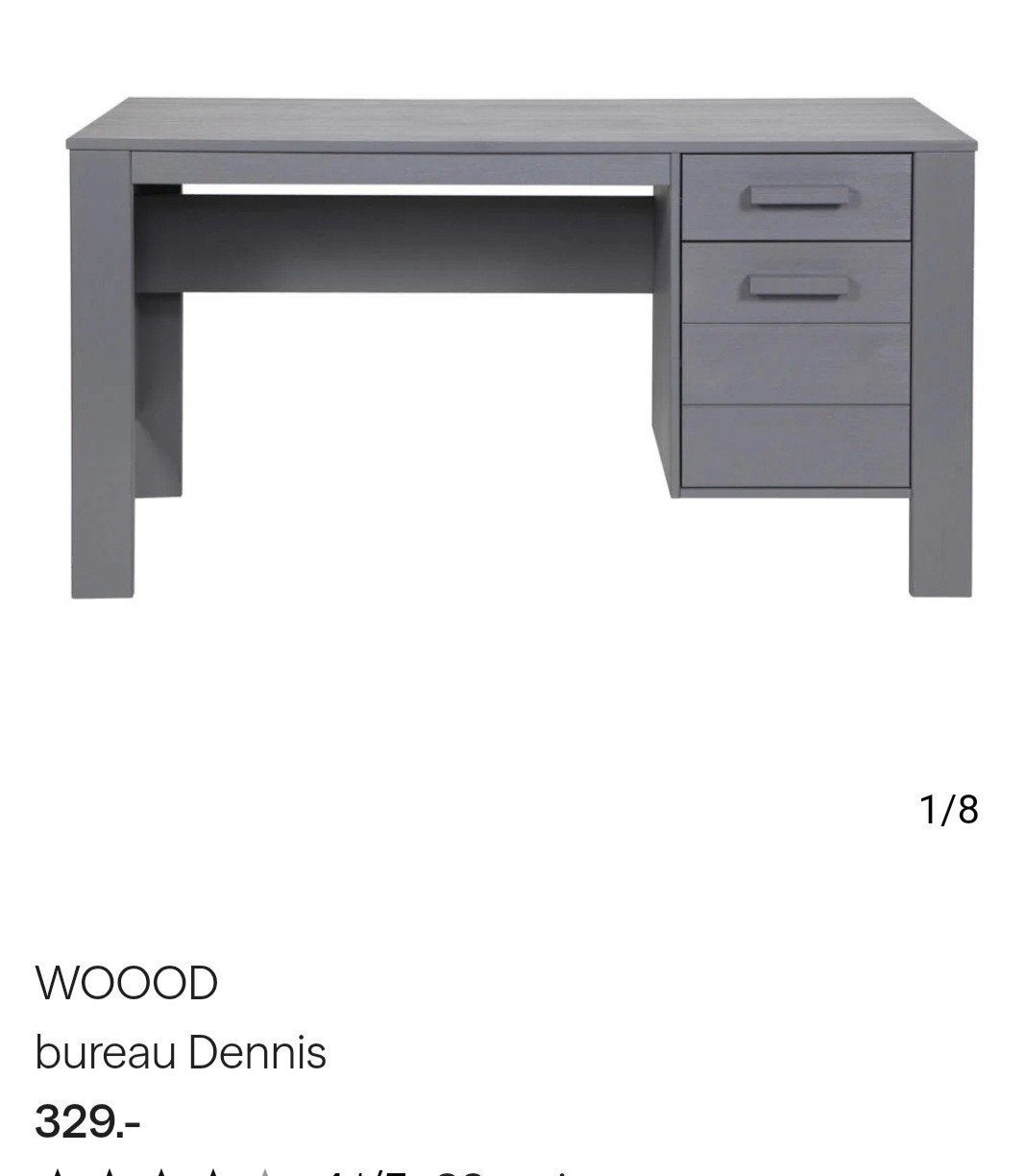WOOOD Bureau Dennis - Grijs kinderbureau met lades, Ophalen