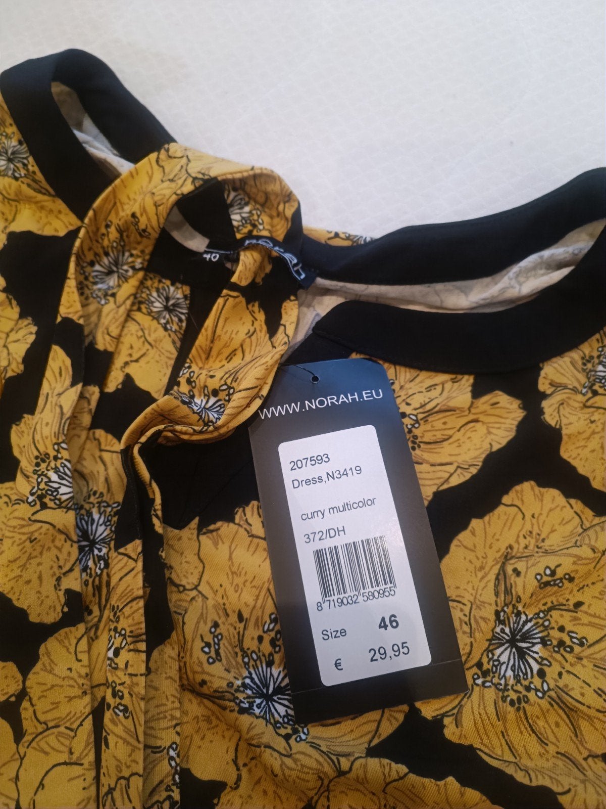 Norah Jurk Maat 46 - Geel/Zwart Bloemenprint, Kleding | Dames, Meerkleurig, Maat 46/48 (XL) of groter, Nieuw, Ophalen of Verzenden