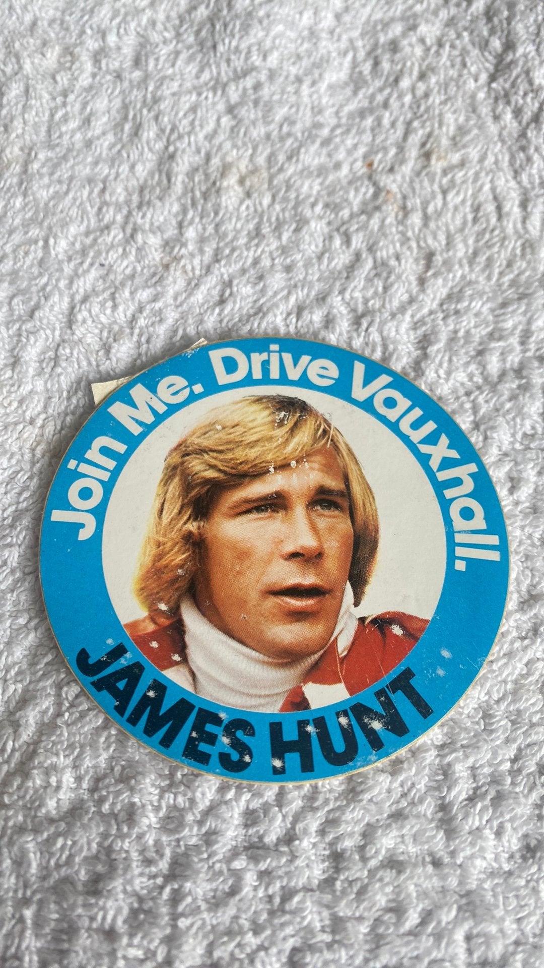 Vintage sticker James Hunt 1977, reclame vauxhall, Ophalen, Zo goed als nieuw