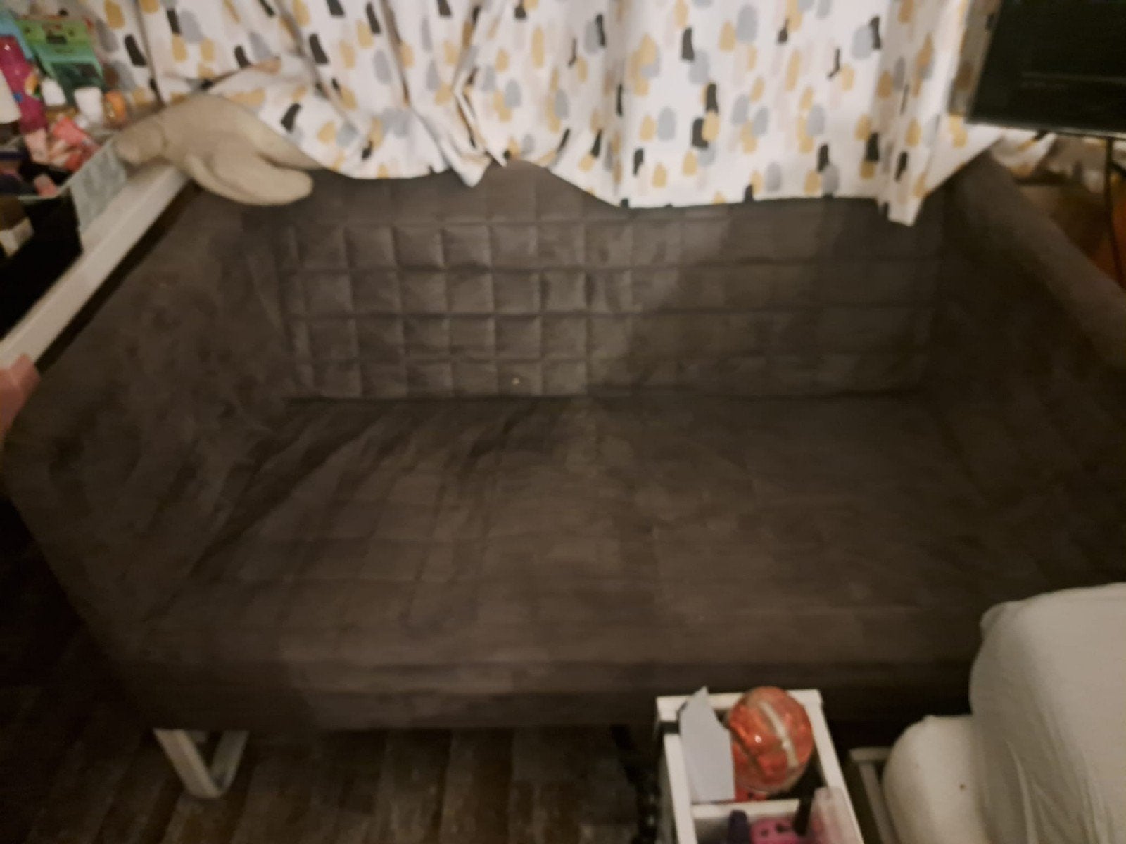 Grijs bankje met metalen frame - 1.20m breed, Huis en Inrichting, Banken | Bankstellen, Ophalen of Verzenden, 75 tot 100 cm, Tweepersoons