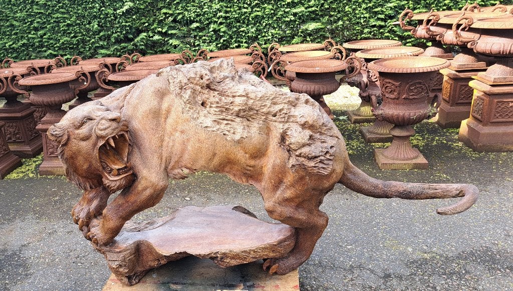 Een uniek hardhouten kunst object van een levensgrote tijger, Ophalen