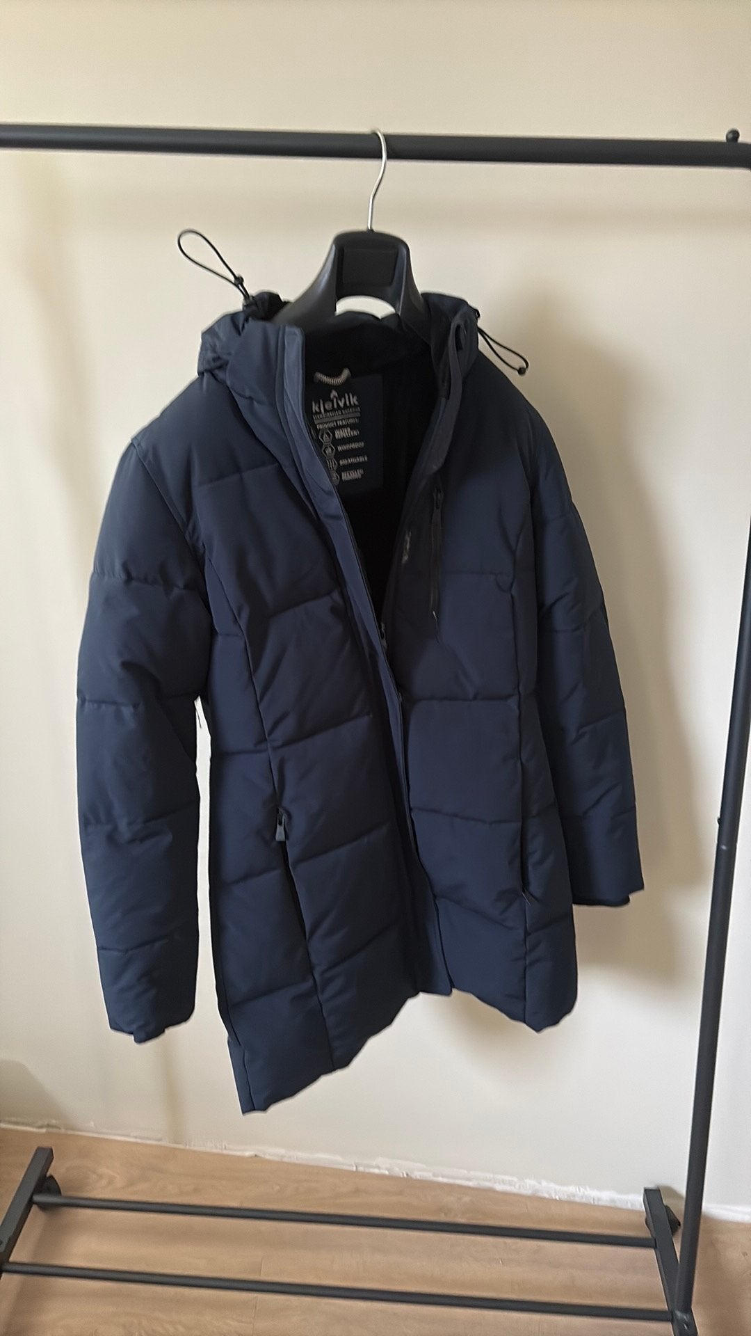 Kjelvik winterjas dames donkerblauw maat 36/38, Ophalen, Zo goed als nieuw, Overige maten, Blauw