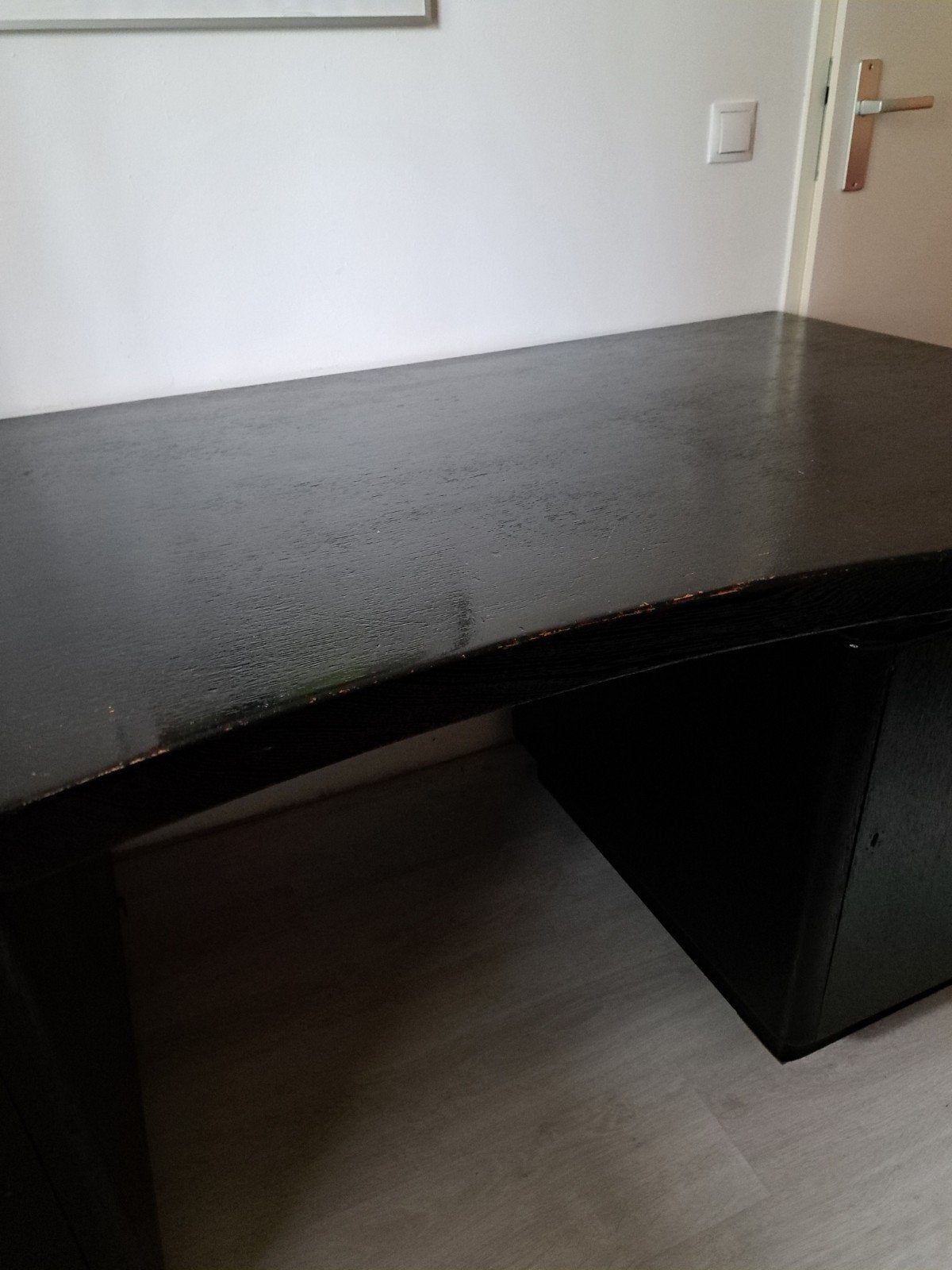 vintage zwart eiken bureau met veel opbergruimte + bureausto, Huis en Inrichting, Ophalen, Zwart, Gebruikt, Hout