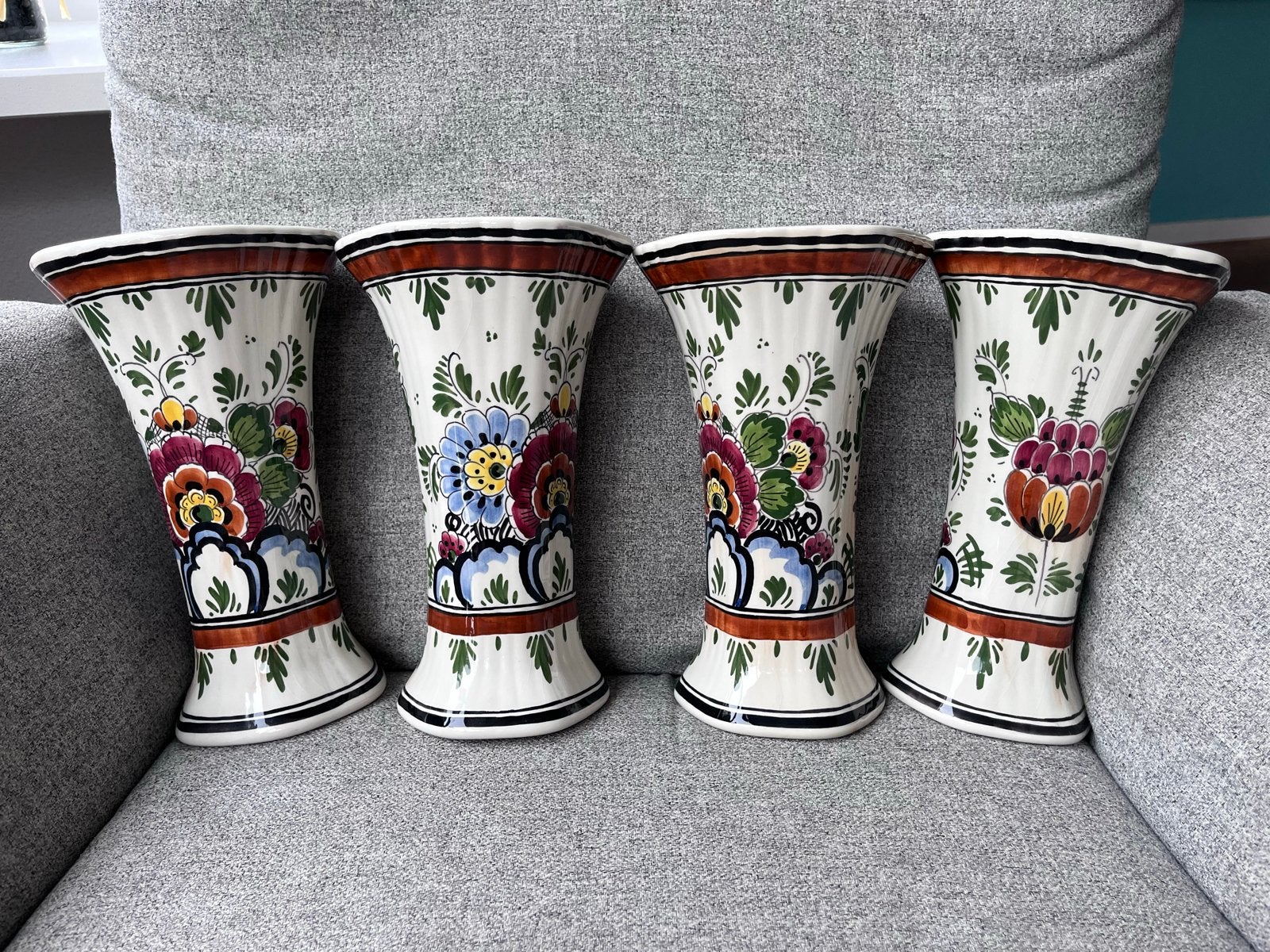 Set van 4 Polychroom Delfts Blauwe Vazen en 2 Potten, Ophalen