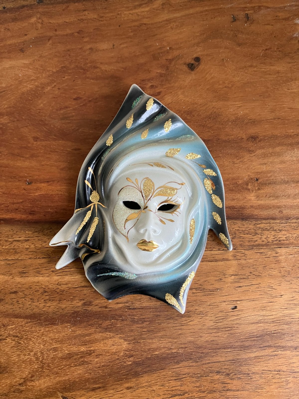 Venetiaans Keramisch Masker - Wit, Grijs, Goud & Glitters, Ophalen of Verzenden