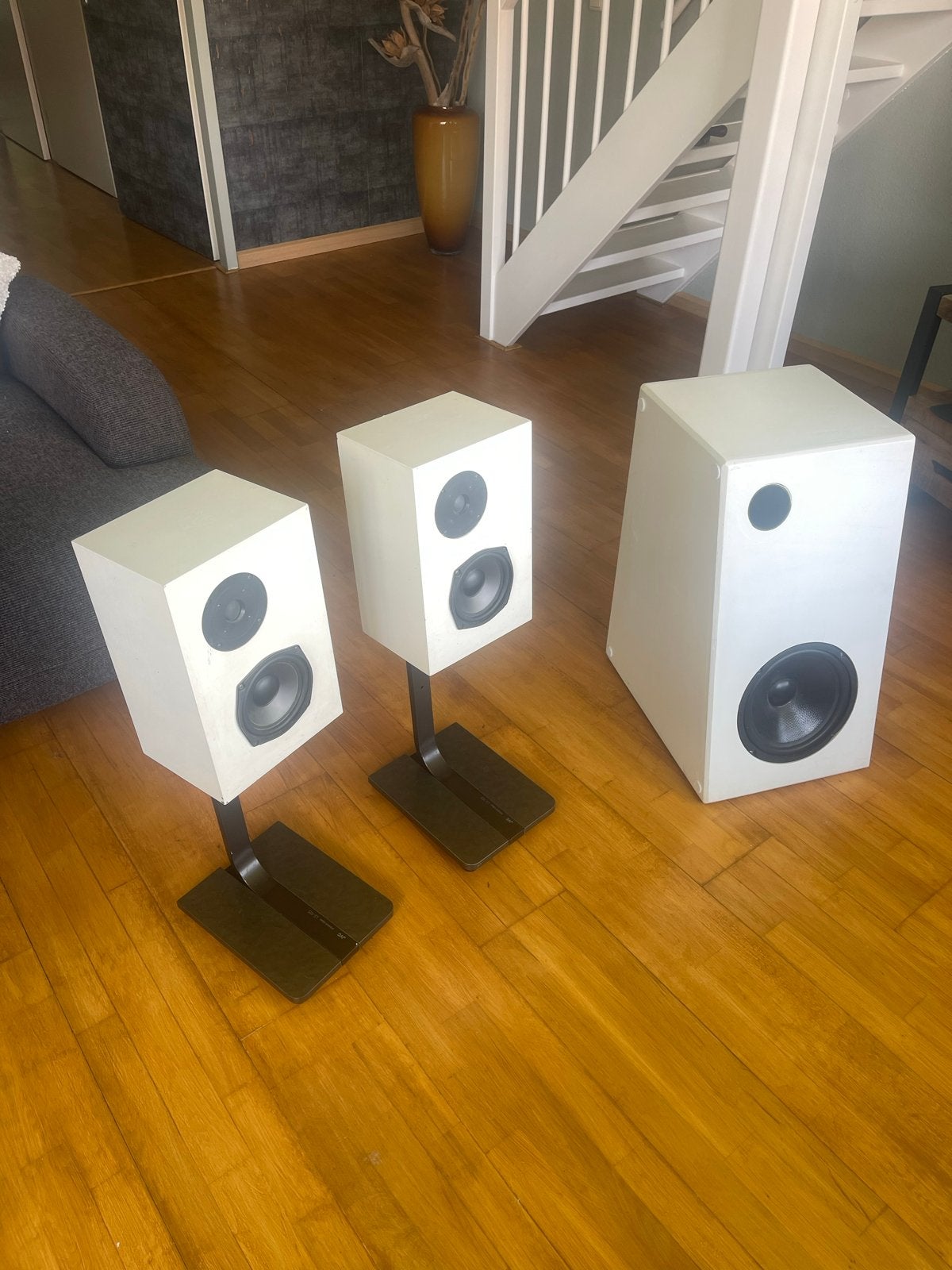 Dubbele Spoel Bas Luidspreker met JVC Stands, Gebruikt, 120 watt of meer, Front, Rear of Stereo speakers, Ophalen