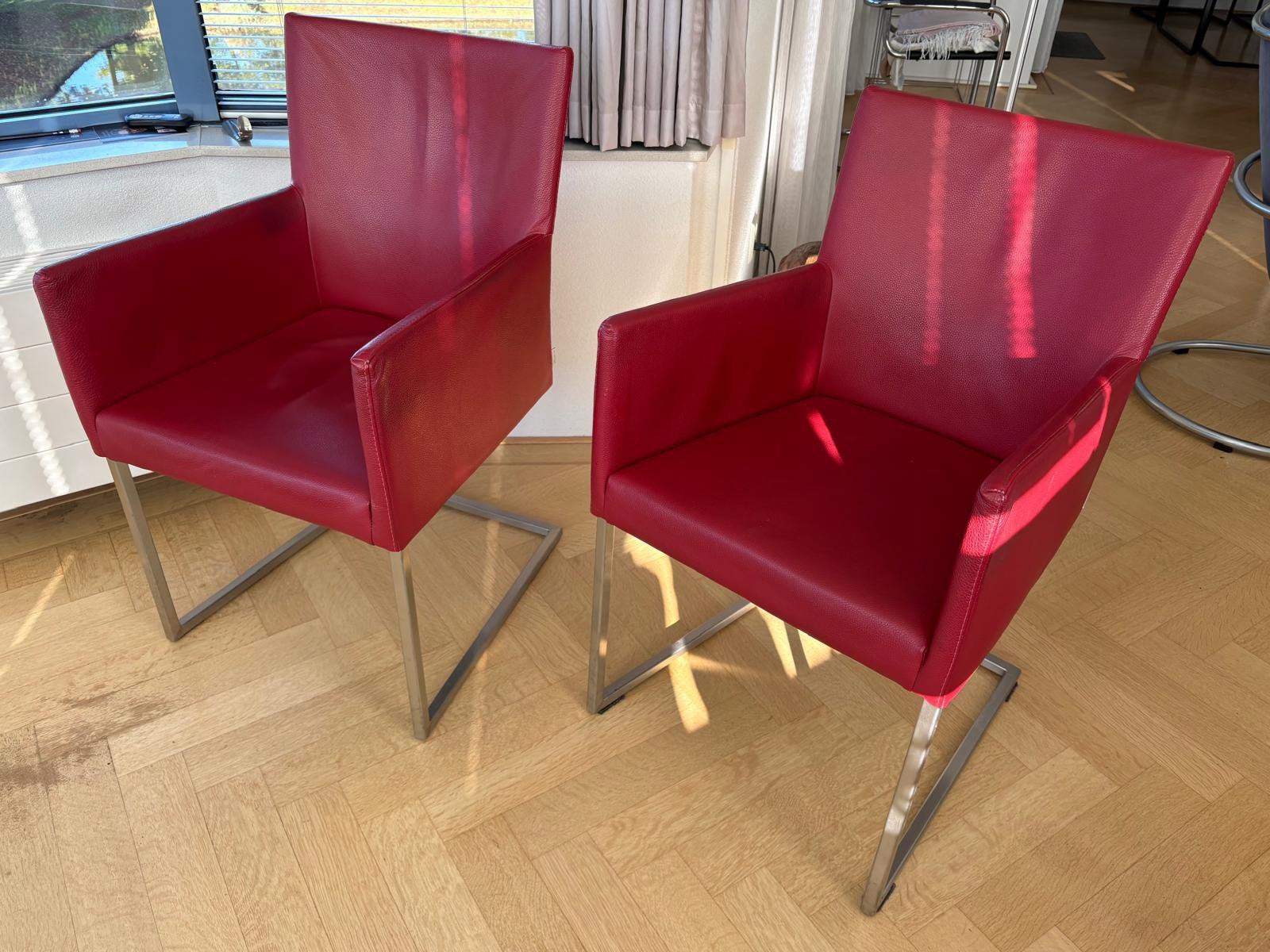 Eetkamerstoelen, Huis en Inrichting, Ophalen, Twee, Leer, Zo goed als nieuw