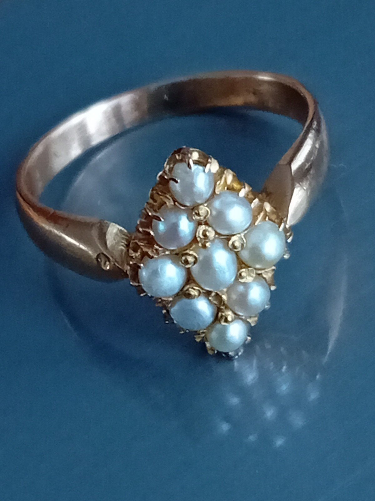 Antieke 18k Gouden Ring met volle Parel Cluster(Victoriaans), Ophalen of Verzenden, Goud, Ring, Met edelsteen
