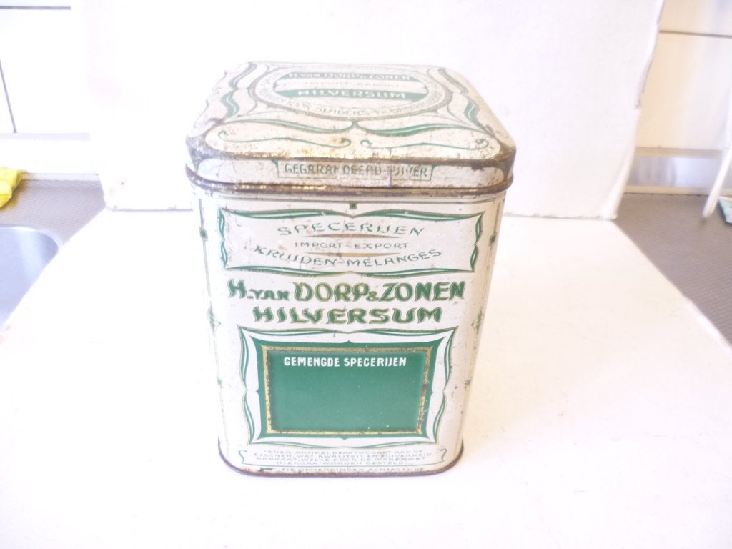 Blik H van Dorp & Zonen Hilversum Import -Export specerijen, Verzamelen, Blikken, Ophalen of Verzenden, Gebruikt, Overige