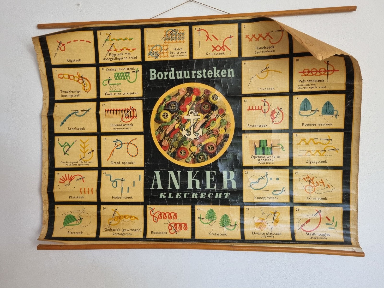 Vintage Anker Borduursteken Wandkaart - Kleurecht, Ophalen