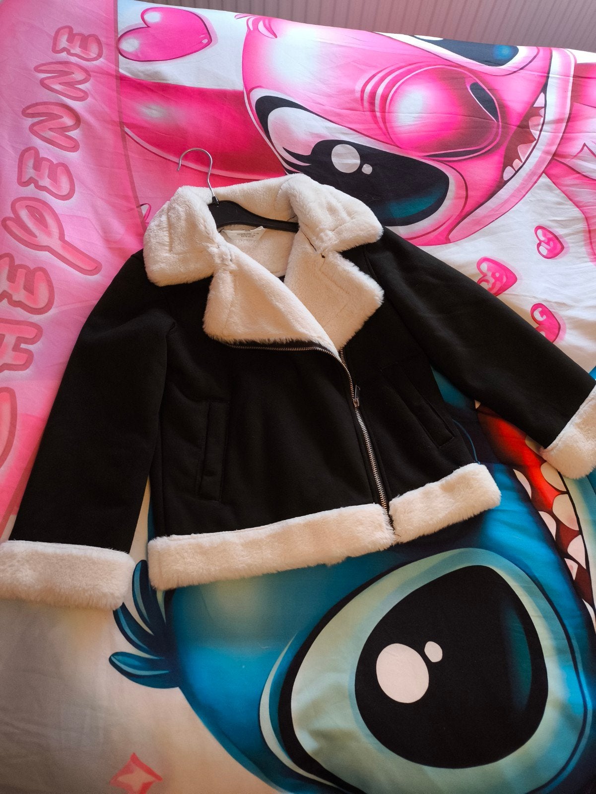 H&M Zwarte Suède Look Jas met Crèmekleurige Voering, H&M, Ophalen of Verzenden, Zo goed als nieuw