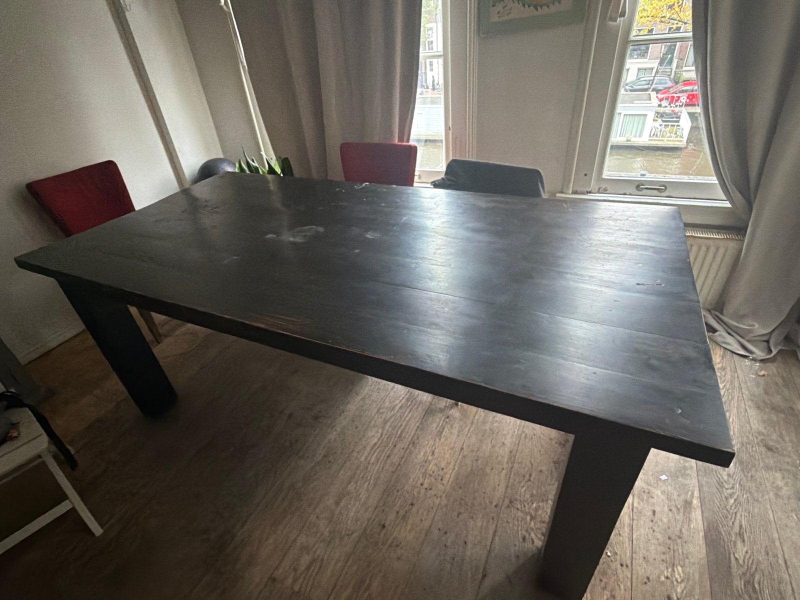 Massief houten eettafel - op te knappen, Gebruikt, 100 tot 150 cm, 200 cm of meer, Ophalen of Verzenden