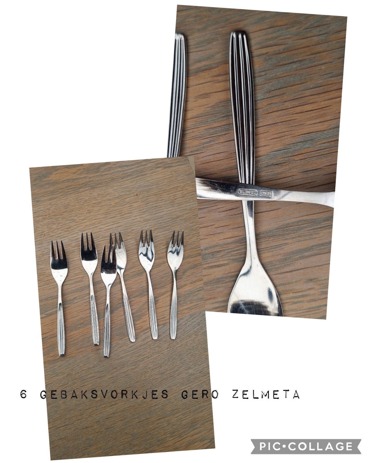 Set van 6 vintage Gero Zelmeta gebaksvorkjes, Huis en Inrichting, Ophalen of Verzenden