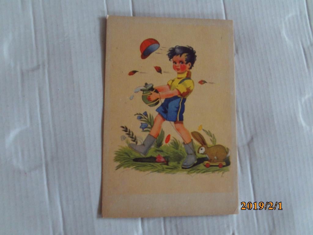 oude kinderkaart jongetje in de wind, Ophalen of Verzenden, 1960 tot 1980, Ongelopen, Kinderen