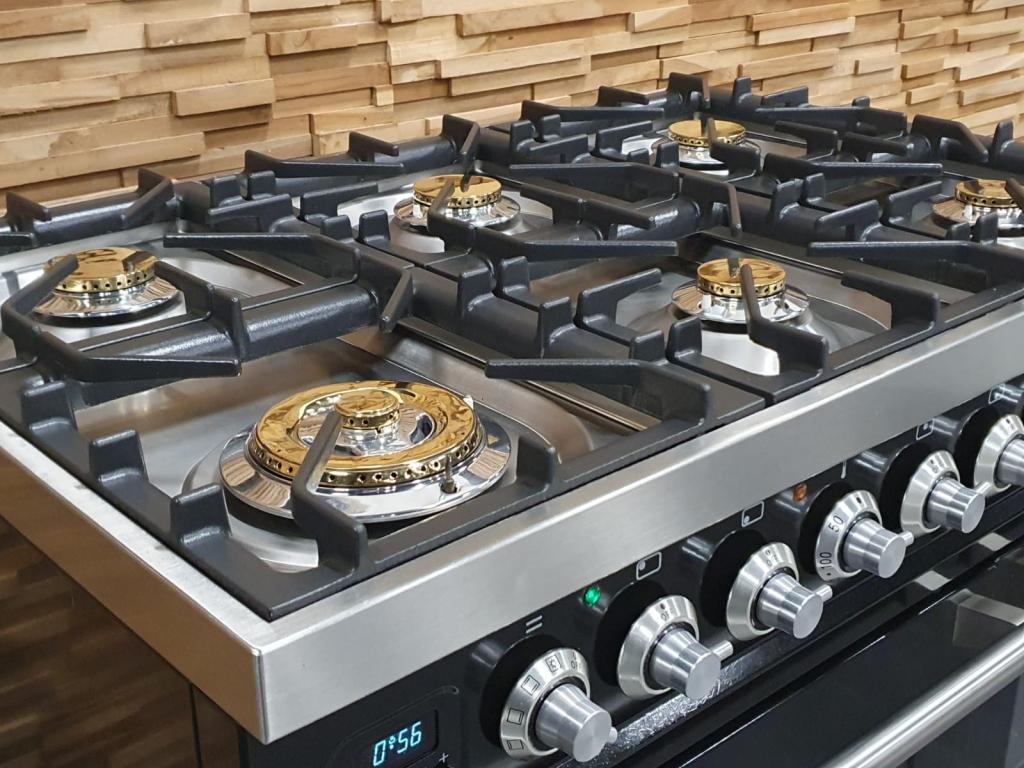 Luxe Boretti Fornuis 90cm hoogglans zwart + rvs 2 ovens, Niet ingevuld, 60 cm of meer, Niet ingevuld, Ophalen of Verzenden