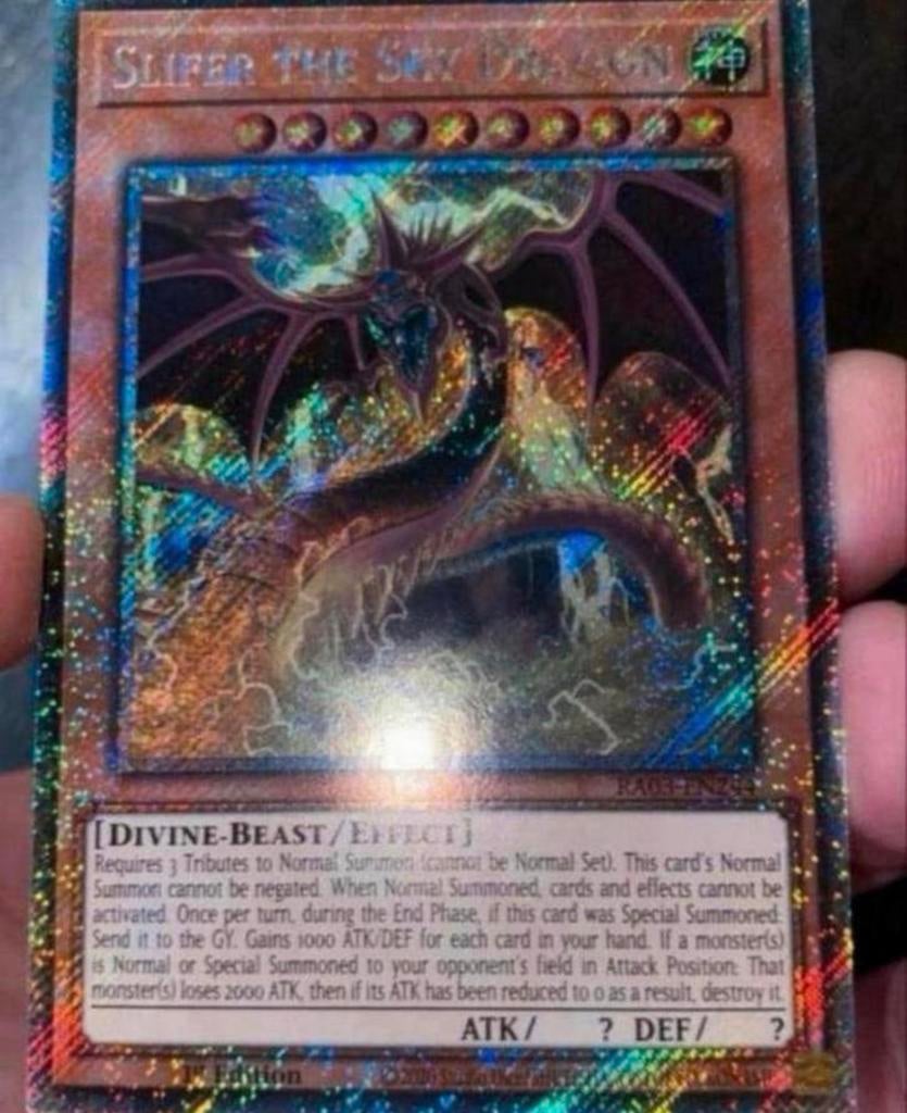 Yu-Gi-Oh! Slifer the Sky Dragon RA03 1st Edition !, Ophalen of Verzenden, Zo goed als nieuw, Losse kaart, Foil