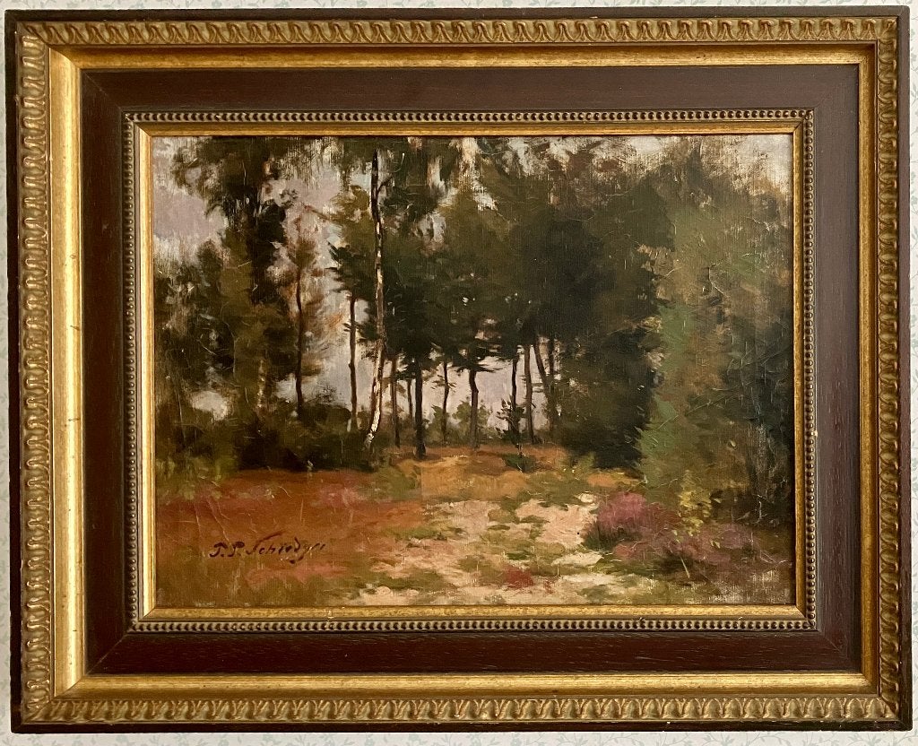 P. P. Schiedges Jr. (1860 - 1922),  Boslandschap, Antiek en Kunst, Overige stijlen, Doek, Ophalen of Verzenden, Landschap