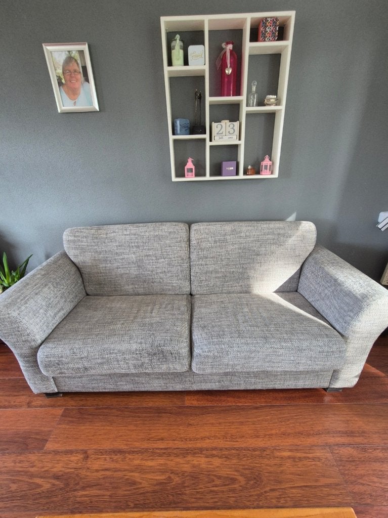 Grijze 2-zitsbank - 200x90 cm, zithoogte 45 cm, Ophalen, Gebruikt, 150 tot 200 cm, Tweepersoons