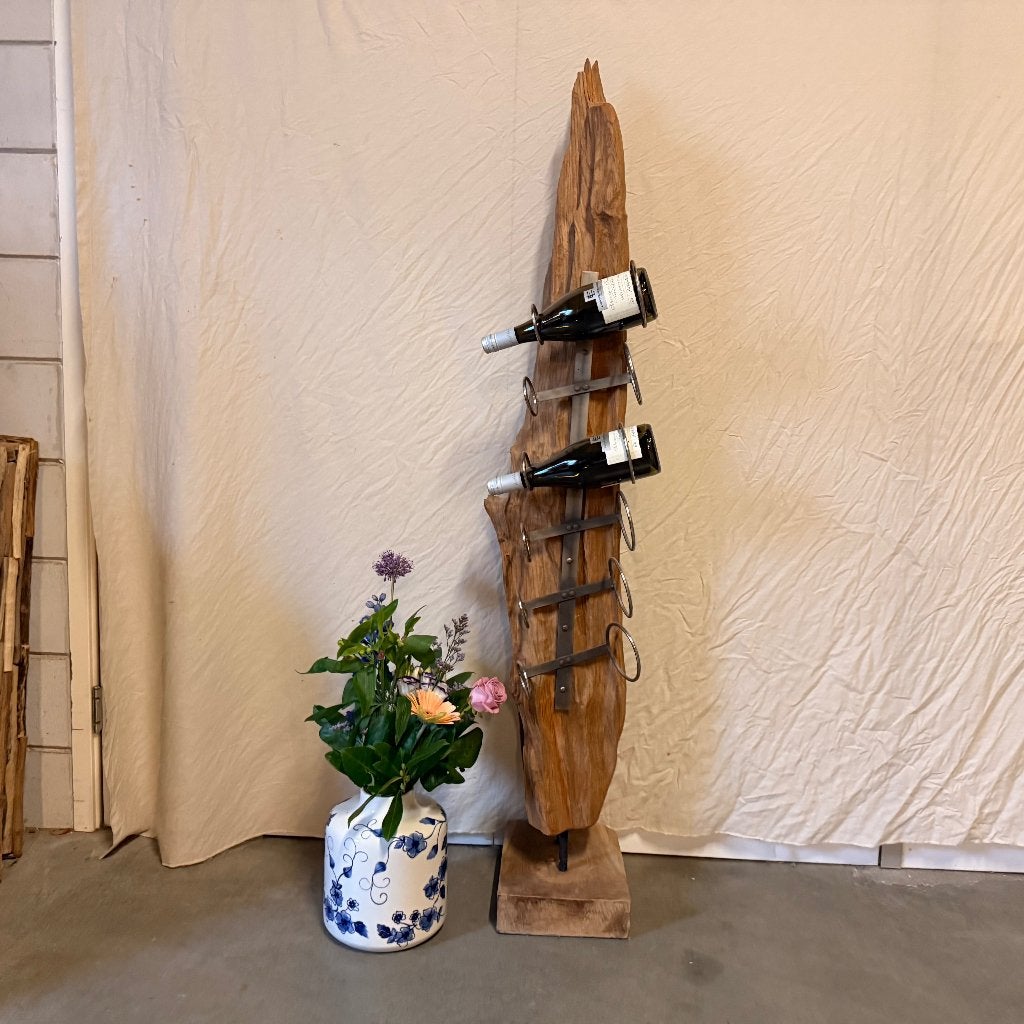 wijnrek hout met metaal – voor 6 flessen – Gratis bezorgd, TTM Wonen, Meubels – (Perzische) Tapijten en Woonaccessoires, 5 tot 15 flessen