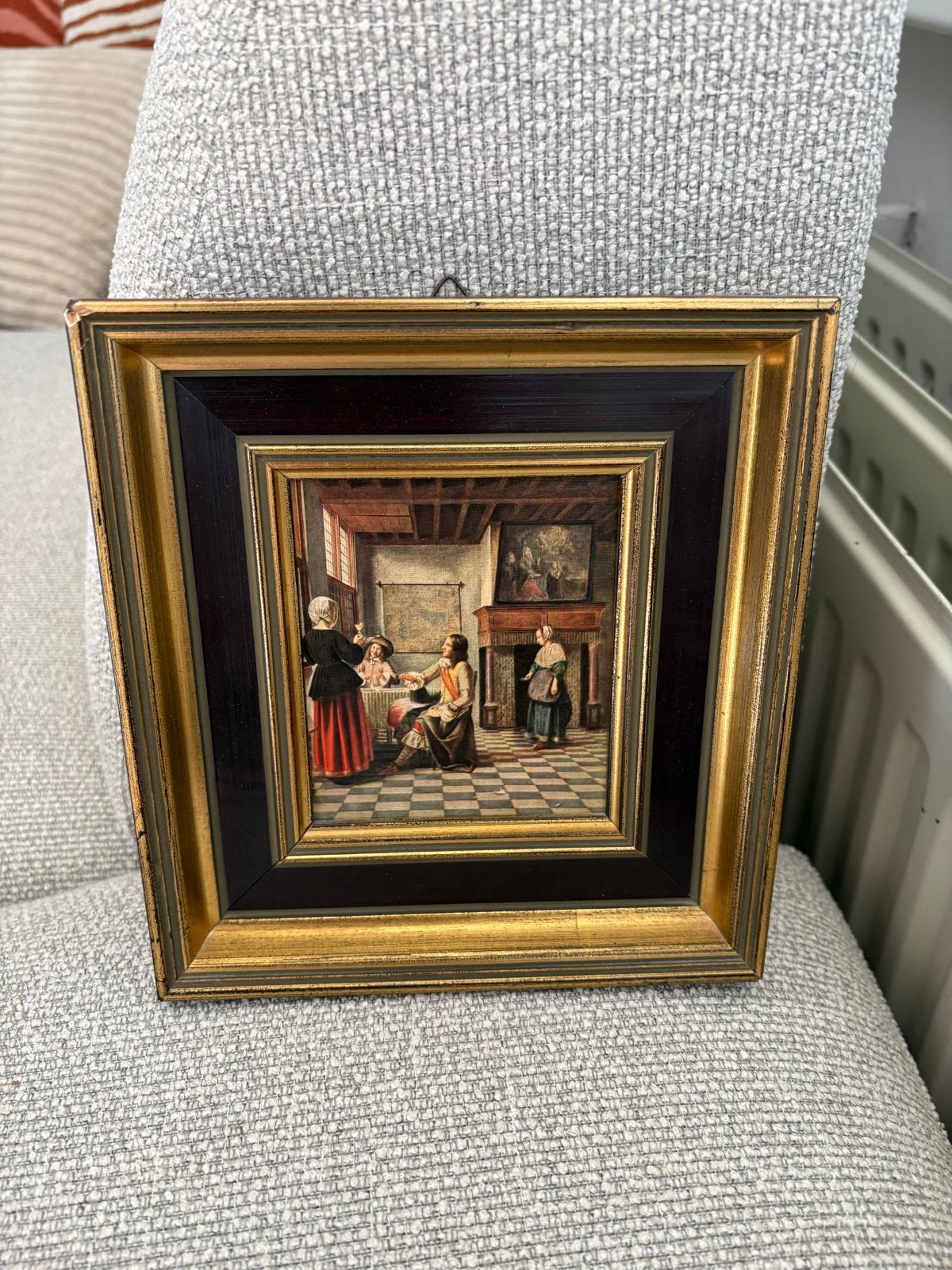 Twee klassieke schilderijen in goudkleurige lijst, Paneel, Portret of Personen, Ophalen of Verzenden, Olieverf