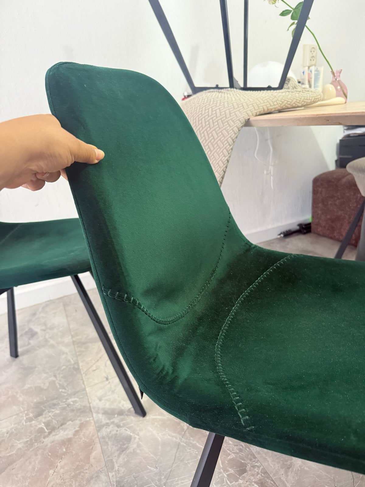 Set van 6 eetkamerstoelen velvet groen Bronx71, Ophalen, Overige kleuren, Zo goed als nieuw, Stof