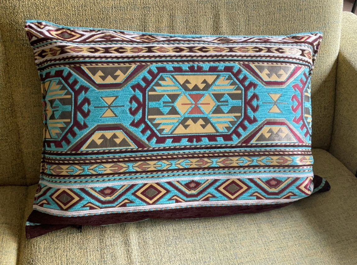 2 luxe kussens turquoise, Meerkleurig, Ophalen of Verzenden, Zo goed als nieuw, Sierkussen
