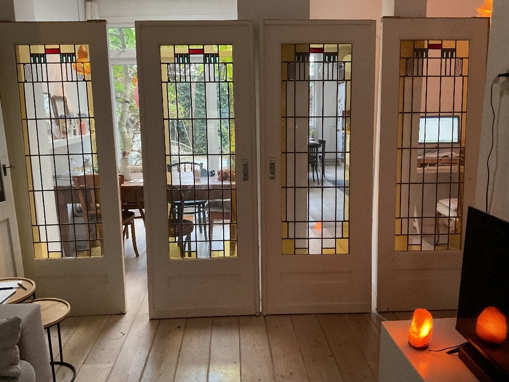 glas in lood paneel deuren jaren 30   4-delig, Doe-het-zelf en Verbouw, Ophalen, Gebruikt, Minder dan 80 cm, Overige typen