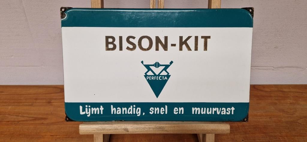 Emaille bord Bison-Kit Perfecta Langcat, Reclamebord, Langcat Bussum, Gebruikt, Onbekend