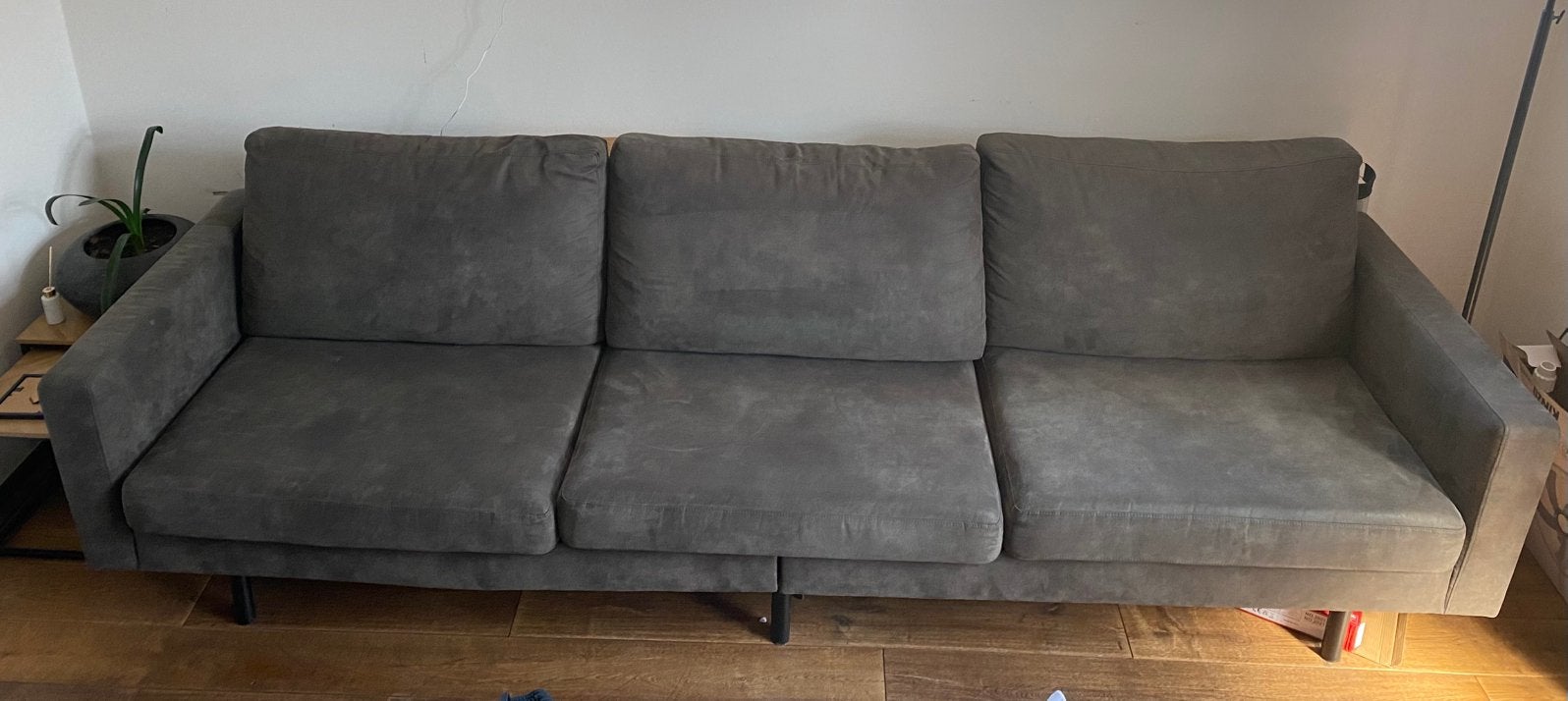 Grijze antraciet bank ( 4 zits) - Comfortabel en stijlvol, 250 tot 300 cm, 75 tot 100 cm, Ophalen of Verzenden, Zo goed als nieuw