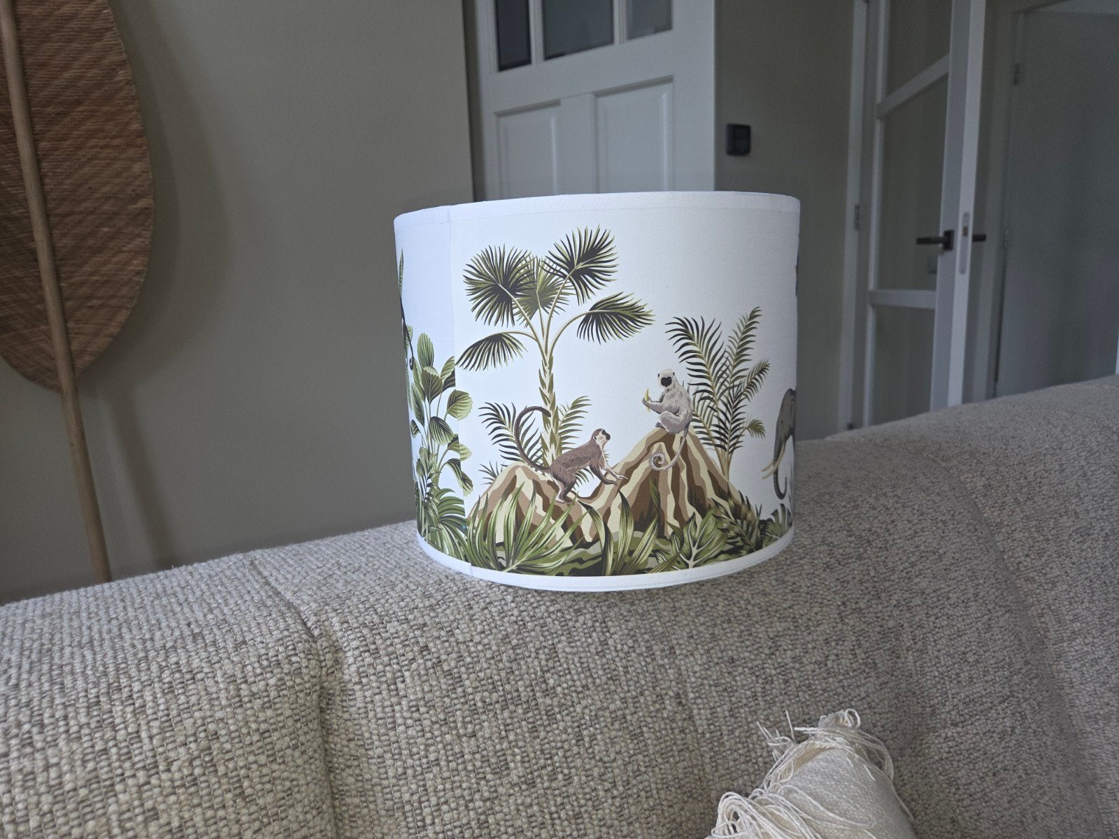 Lampenkap met jungleprint kinderkamer, Overige typen, Wit, Rond, Ophalen of Verzenden