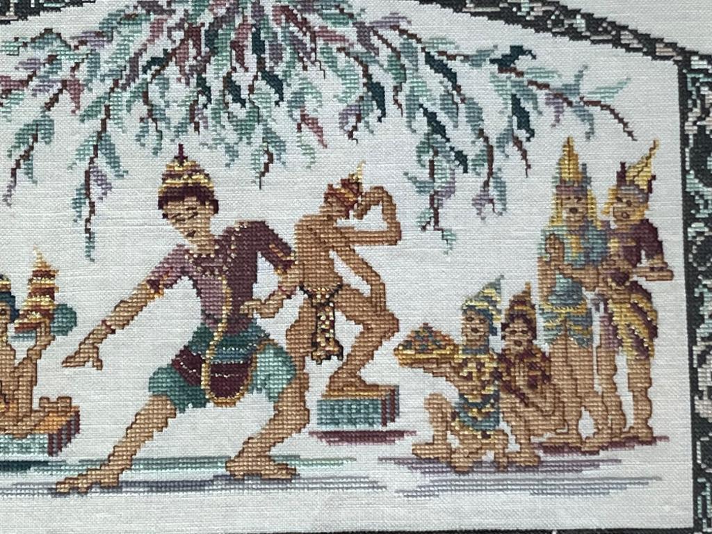 Balinese dansers geborduurd en ingelijst, Huis en Inrichting, Woonaccessoires | Schilderijen, Tekeningen en Foto's, Minder dan 50 cm