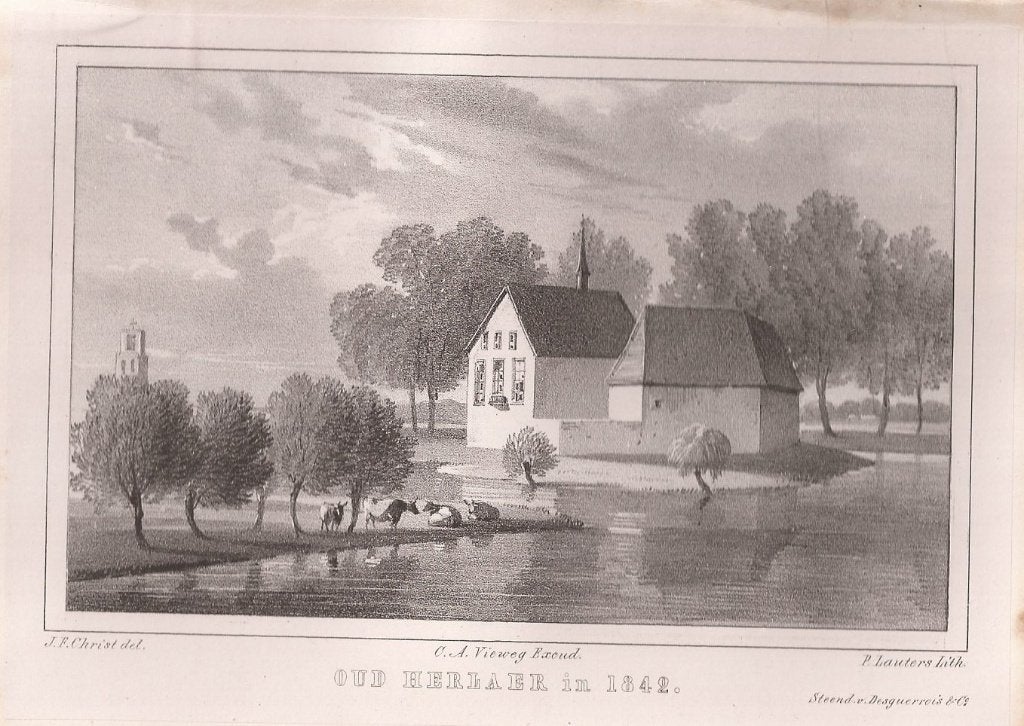 Het Huis Oud-Herlaer in 1842 St. Michielsgestel litho 1846, Origineel, 1800 - 1899, Architectuur, 12 cm