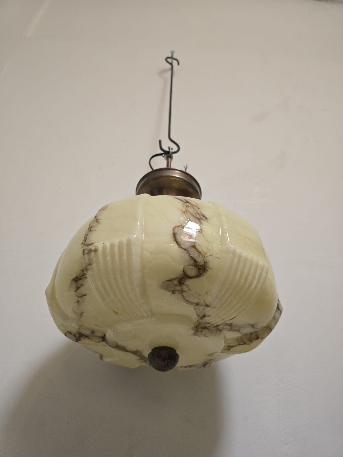 Art deco Herda plafondlamp gemarmerd opaline glas jaren 30, Ophalen, Glas, Nvt, Nvt