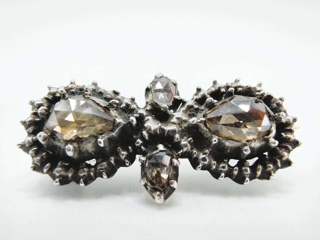 Gouden / zilveren broche bezet met roosdiamanten ca. 2.00 ct, Verzenden, Zilver, Broche, Met edelsteen
