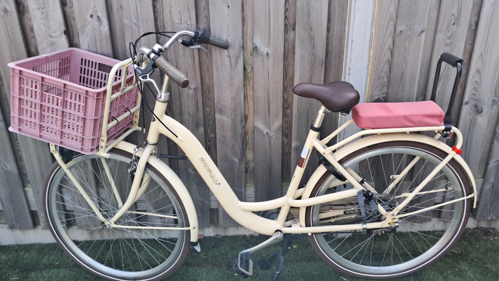 Popal Daily Dutch Basic Damesfiets - Crème met Roze Mand, Versnellingen, Trommelrem, Ophalen, Overige merken